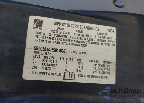 2005 Saturn Vue V6 из США, поврежденный, VIN 5GZCZ63495S814520